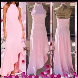 Lulus Majestic Perfection Light Pink Ruffled Halter Maxi Dress Size XL